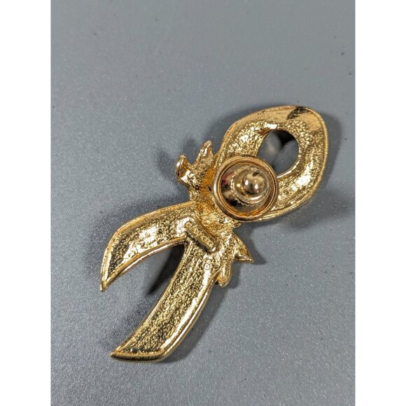 Avon Pink Ribbon Awareness Pin Gold Tone Large 2 inch - Picture 4 of 5